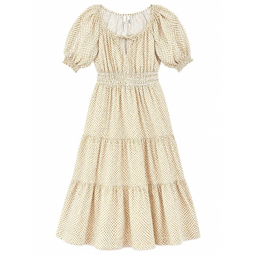 Anthropologie Somerset Dress M Ivory Gold Cottagecore Boho Prairie Maxi